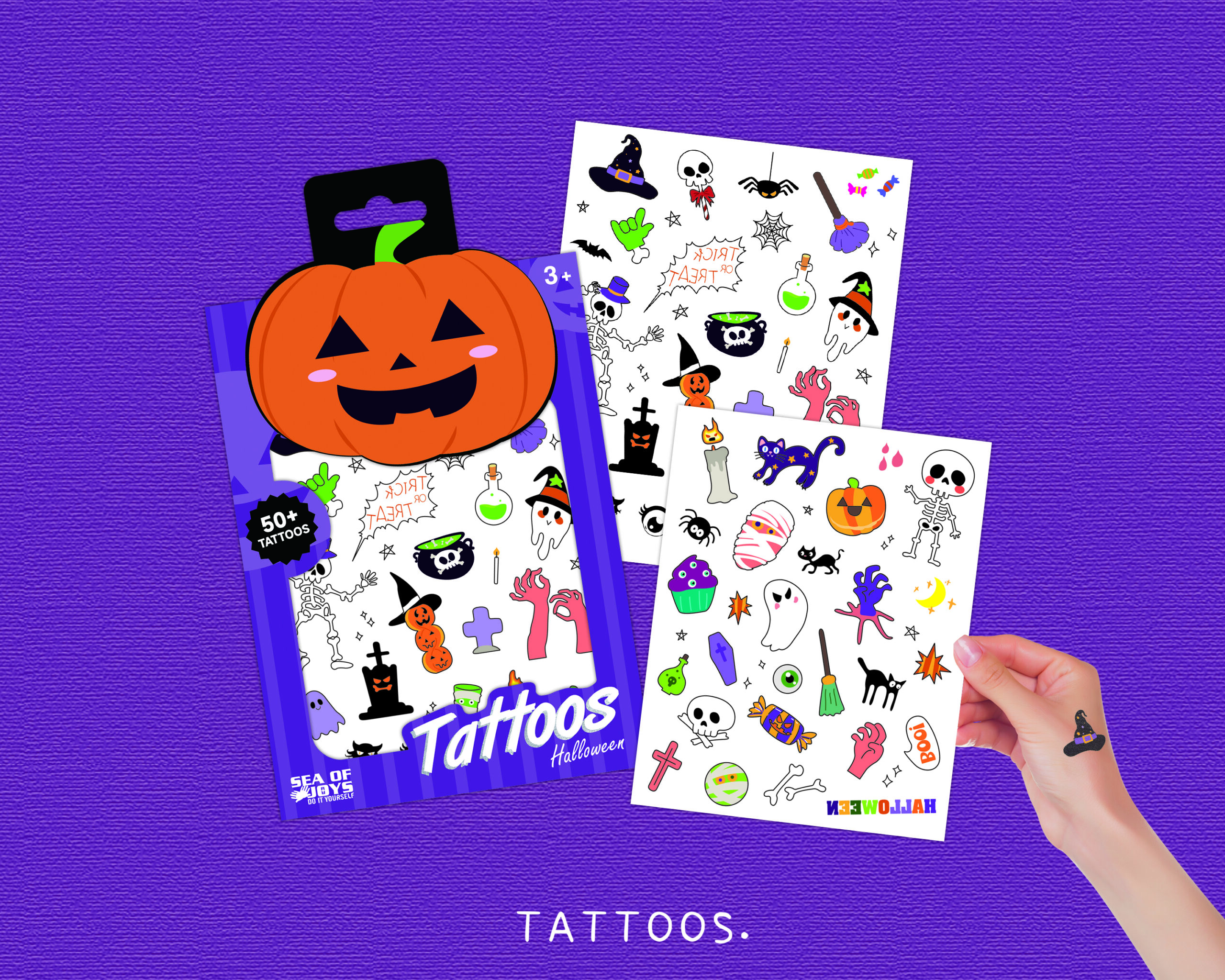 万圣包装效果图 Kids Temporary Tattoos-Halloween Day