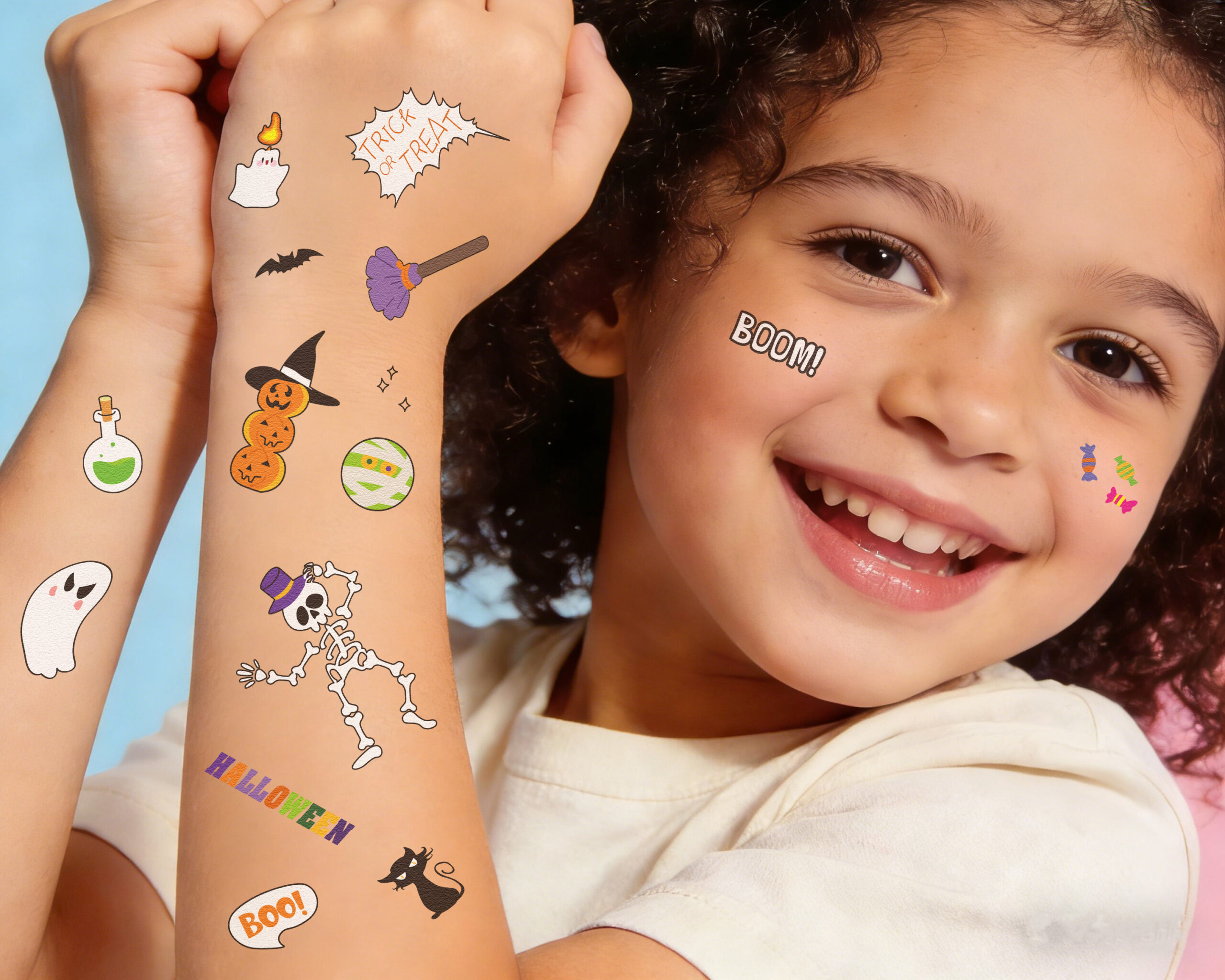万圣纹身贴模特图 Kids Temporary Tattoos-Halloween Day - 图片 2