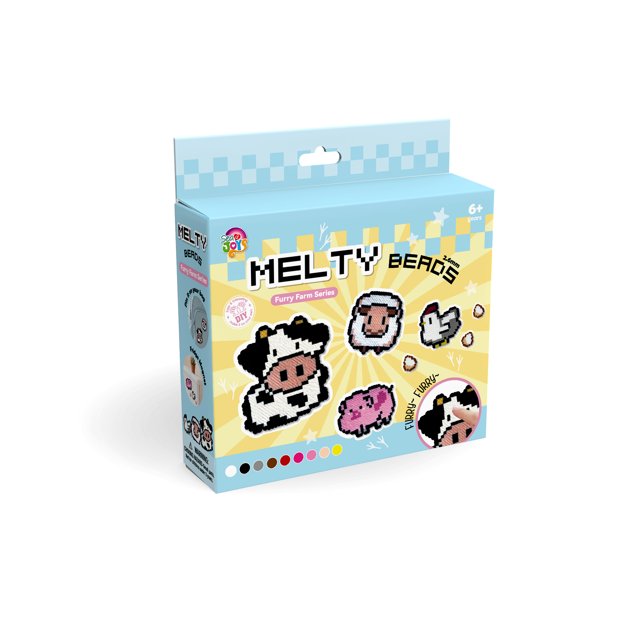 2.6mm mini fuse bead farm animal craft kit, kids pixel art DIY set with cow sheep pig patterns