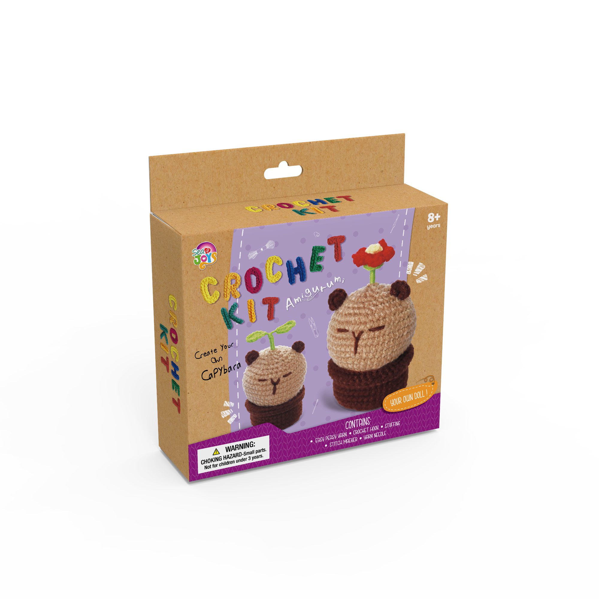 All-in-one beginner DIY crochet amigurumi toy kit with yarn, hook and illustrated instruction, SWAY CRAFTS craft set